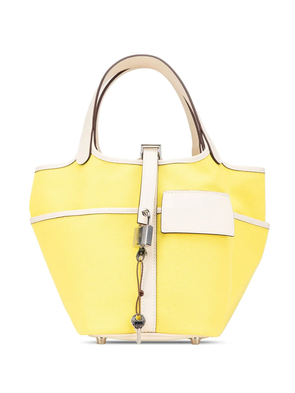 Hermès Pre-Owned 2022 トワル ゴエラン スイフト カーゴ ピコタン ロック 18 ハンドバッグ - ホワイト Hermès Pre-Owned 2022 トワル ゴエラン スイフト カーゴ ピコタン ロック 18 ハンドバッグ - ホワイト