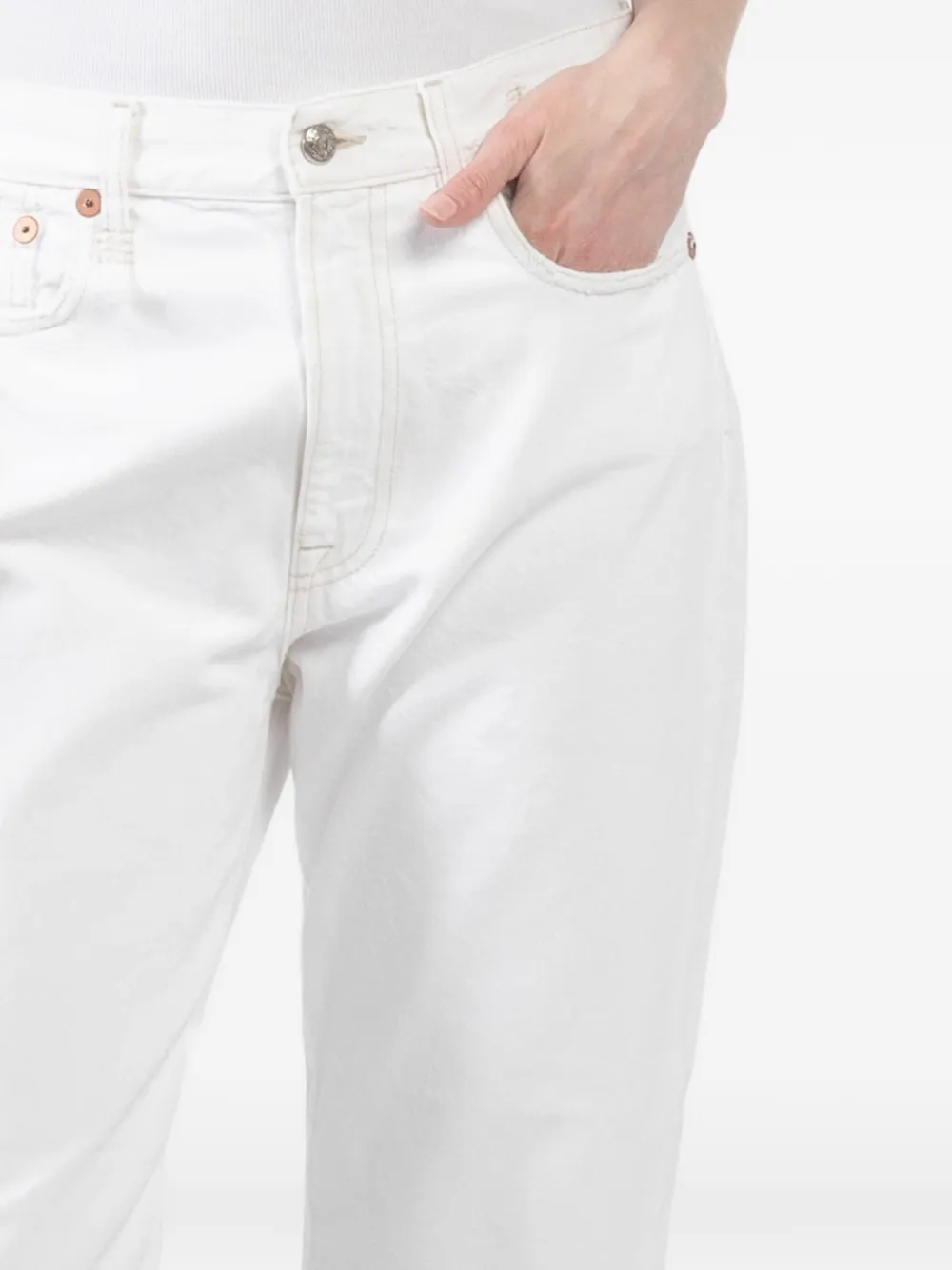 R13 Jeans met geborduurd logo en franje Wit