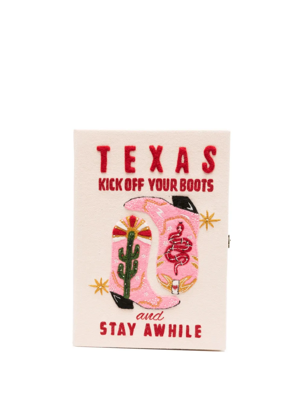 Olympia Le-Tan Kick Off Your Boots embroidered mini book clutch Beige