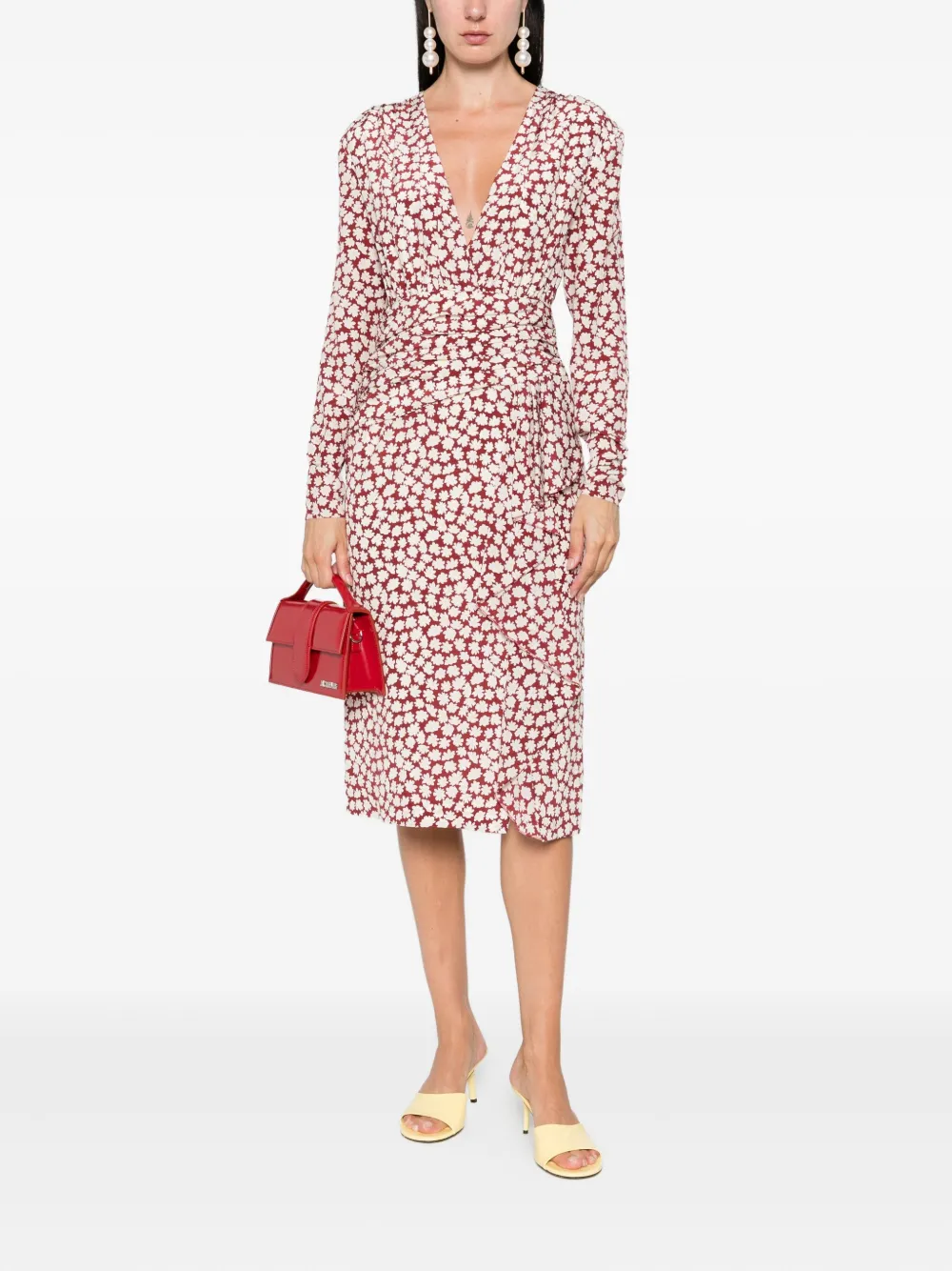 Alessandra Rich floral-print draped midi dress Rood