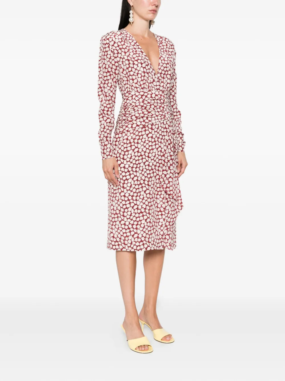 Alessandra Rich floral-print draped midi dress Rood