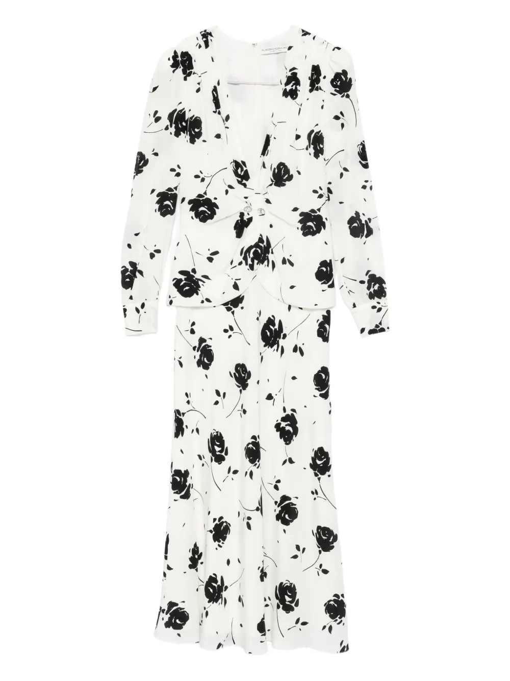 Alessandra Rich Rose-print Button-detail Midi Dress In White