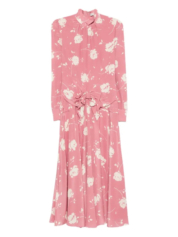 Alessandra Rich rose-print Belted Midi Dress | Pink | FARFETCH