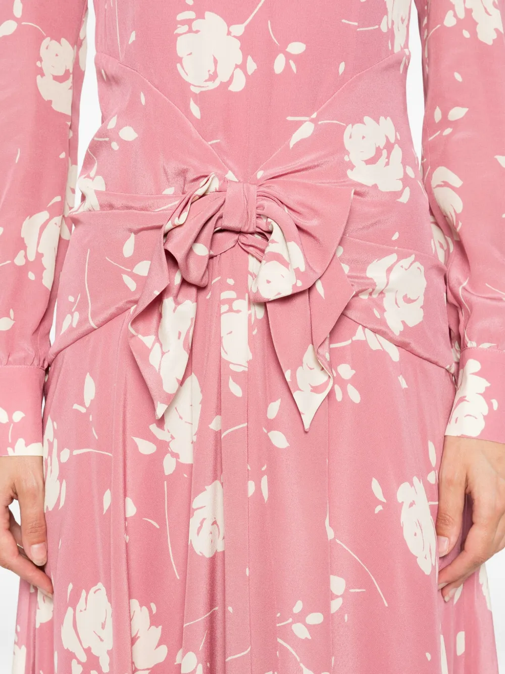 Alessandra Rich rose-print belted midi dress Roze