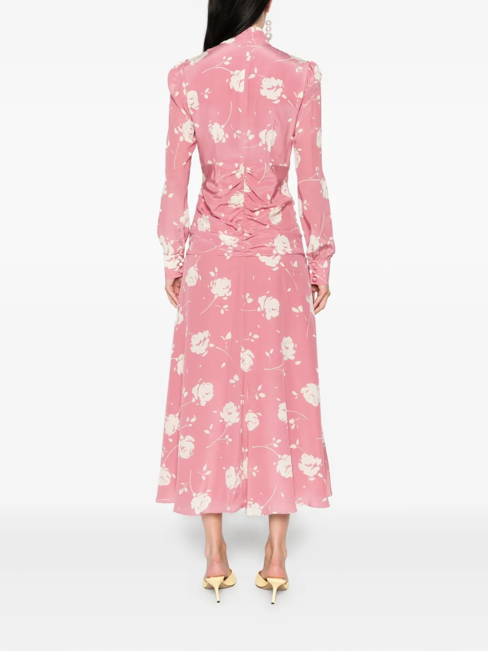 Alessandra Rich rose-print belted midi dress Roze