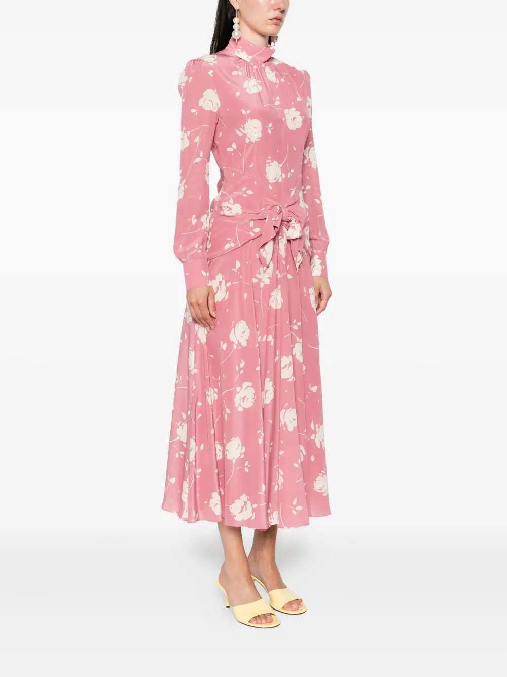 Alessandra Rich rose-print belted midi dress Roze