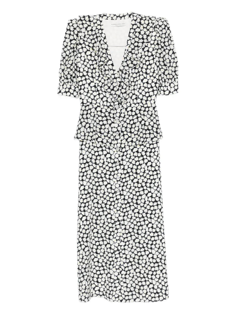 Alessandra Rich Floral-print Midi Dress In Gray