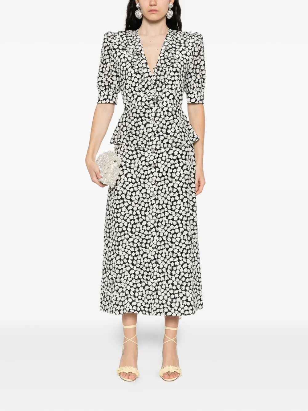 Alessandra Rich floral-print midi dress Zwart