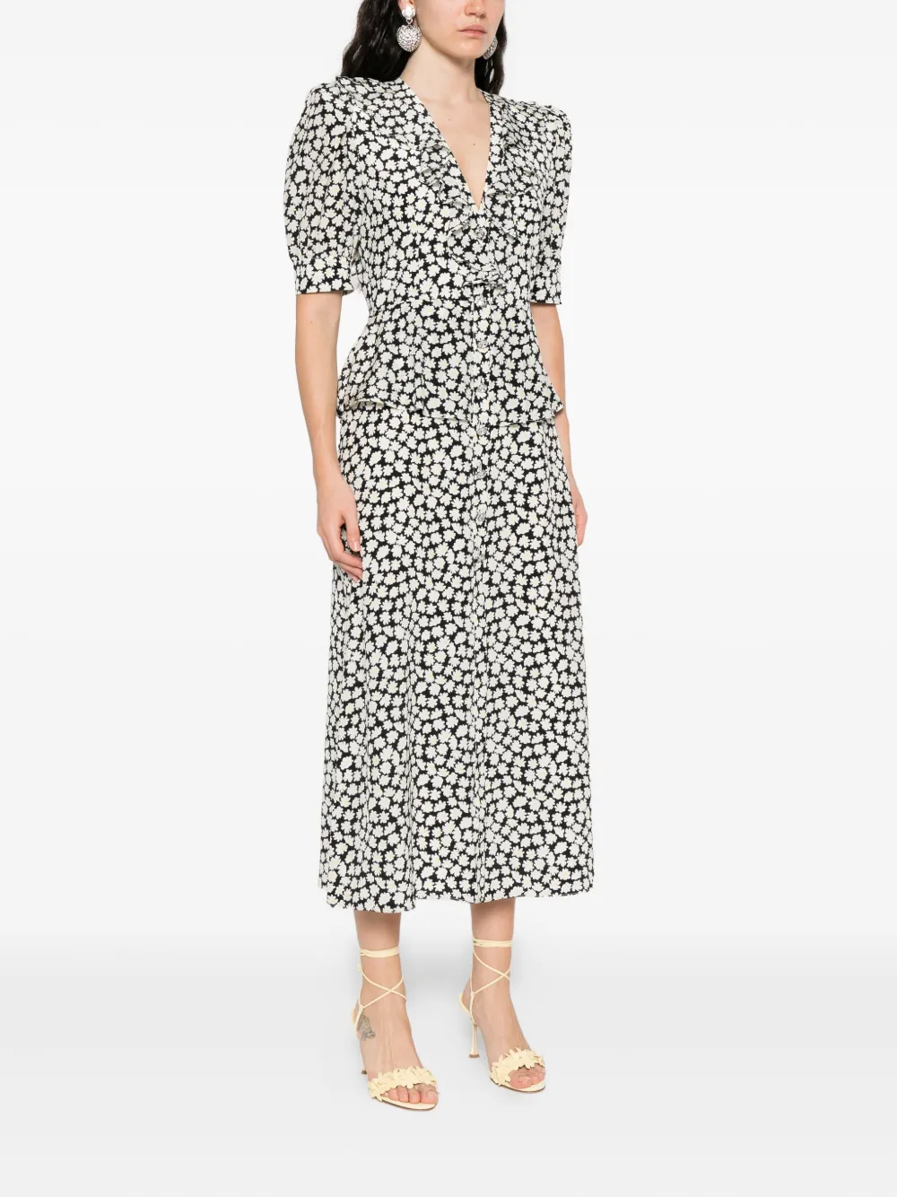 Alessandra Rich floral-print midi dress Zwart