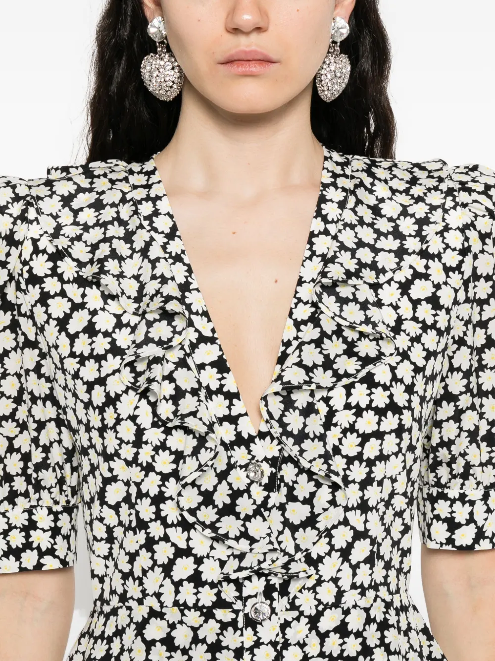 Alessandra Rich floral-print midi dress Zwart