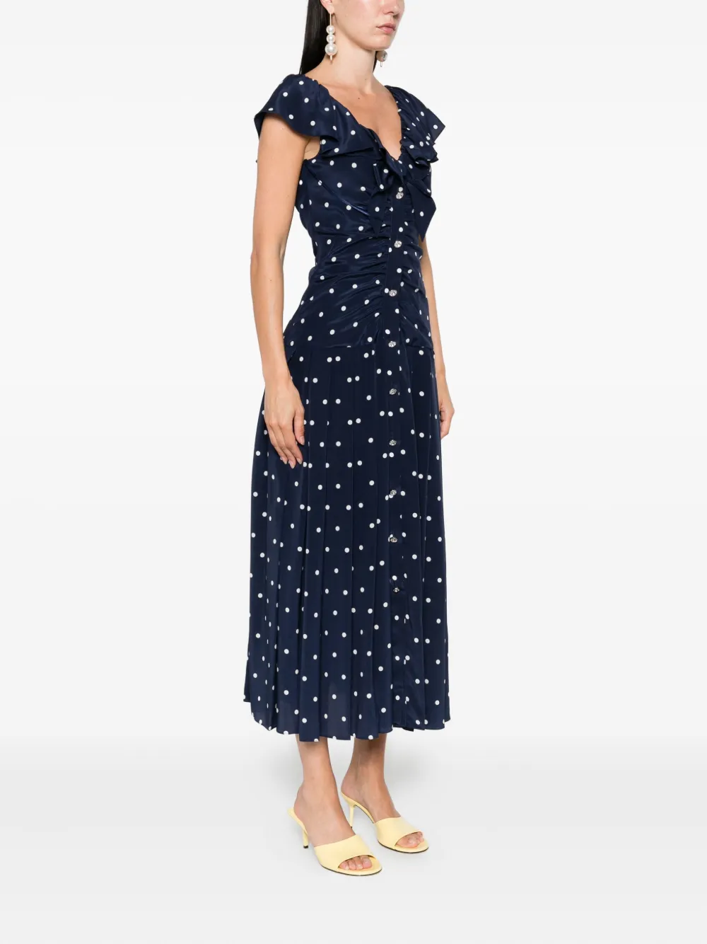 Alessandra Rich polka dot-print ruffled dress Blauw