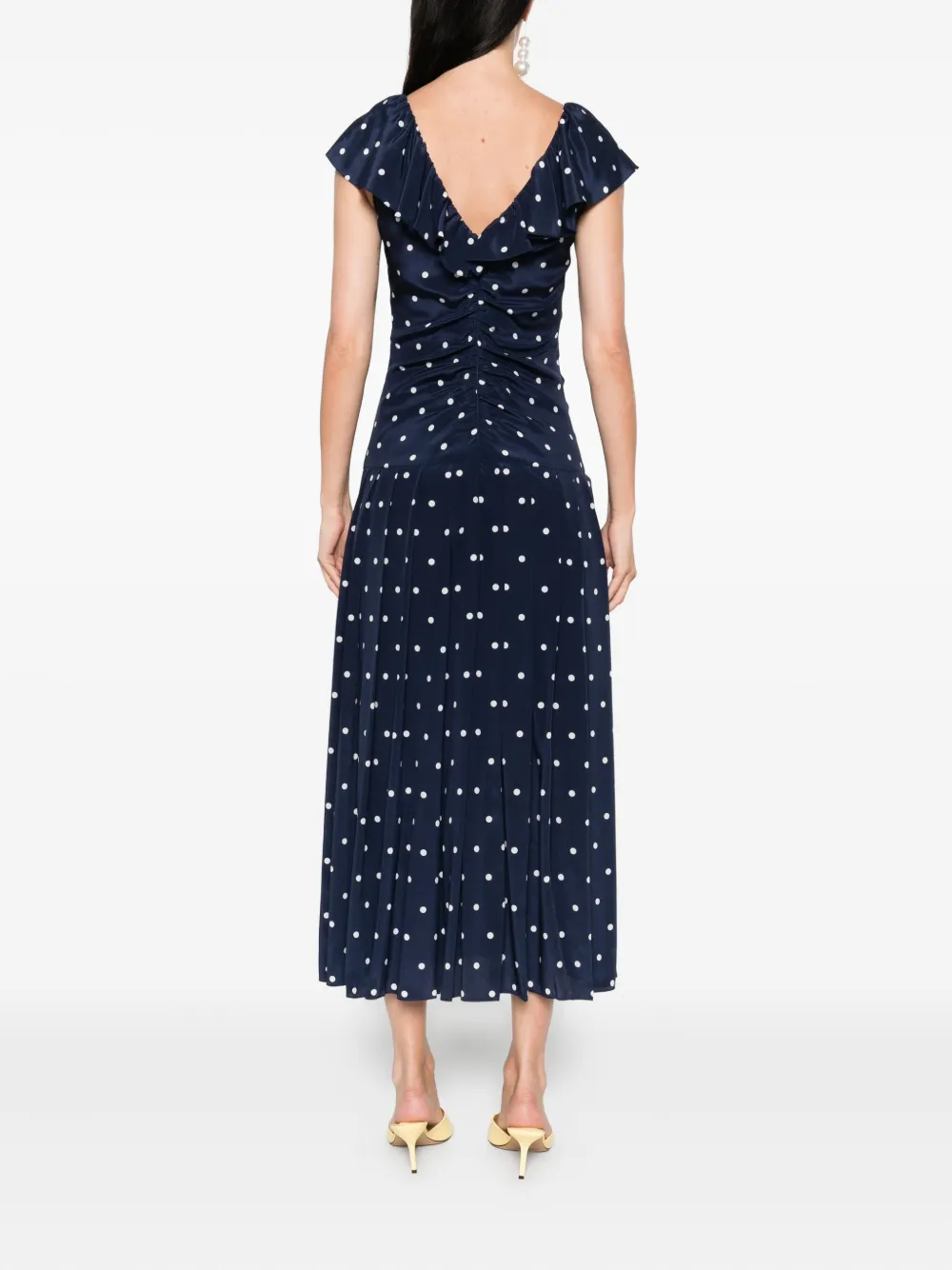 Alessandra Rich polka dot-print ruffled dress Blauw