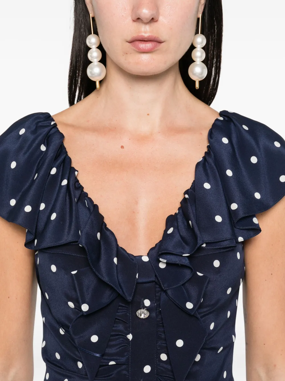 Alessandra Rich polka dot-print ruffled dress Blauw