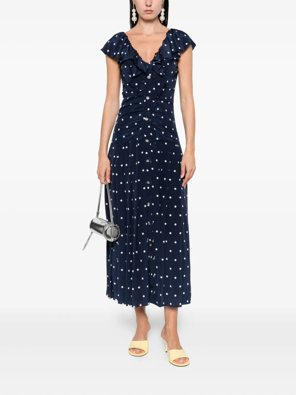 Alessandra Rich polka dot-print ruffled dress Blauw