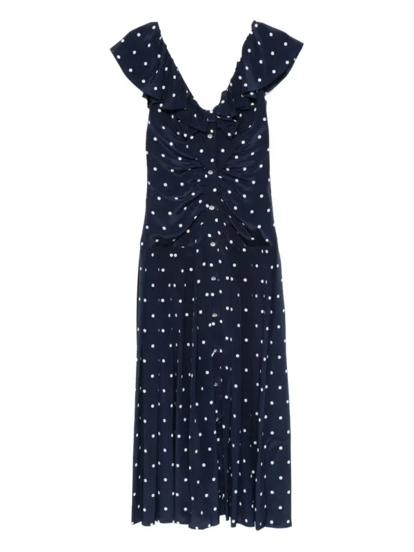 Alessandra Rich - Polka Dot Dress With Ruffle - 40 - Navy Blue-white Alessandra Rich - Polka Dot Dress With Ruffle - 40 - Navy Blue-white