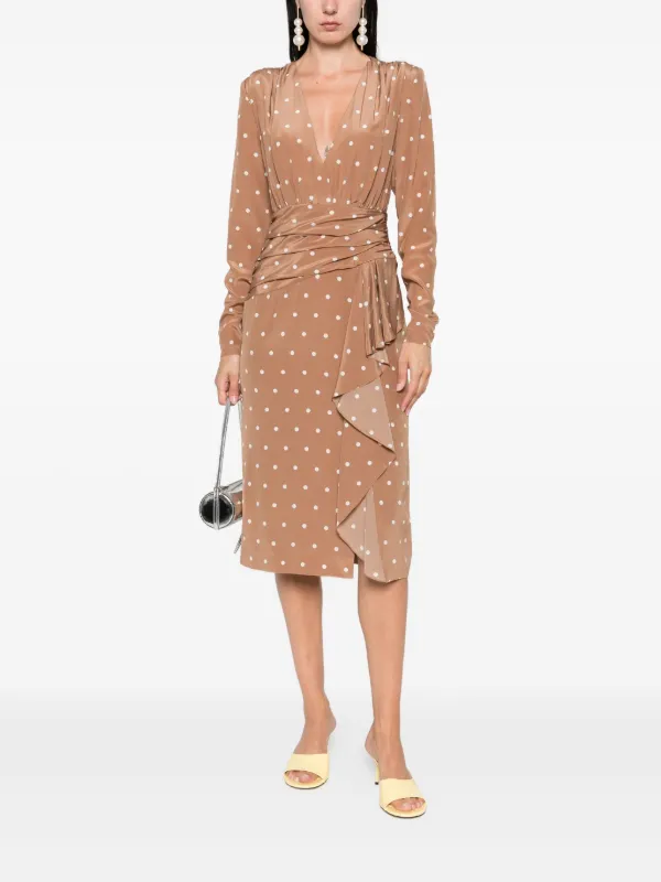 Alessandra Rich Polka dot-print Midi Dress | Brown | FARFETCH