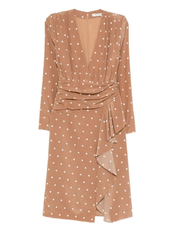 knee length dresses for ladies Alessandra Rich // Silk Polka Dot Ruched Midi Dress – VSP Consignment main image 1