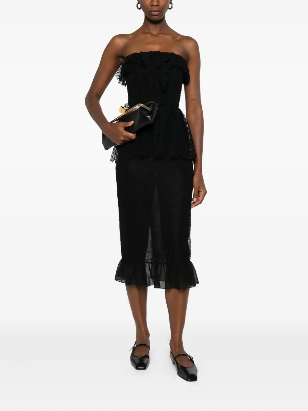 Alessandra Rich Bow-lace Ruffled Dress In Black