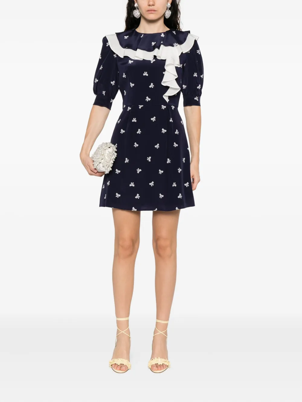 Alessandra Rich bow-print mini dress Blauw