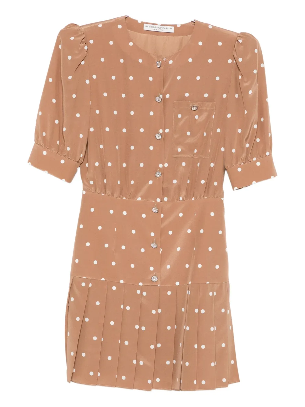 Alessandra Rich Polka-dot Pleated Mini Dress In Brown