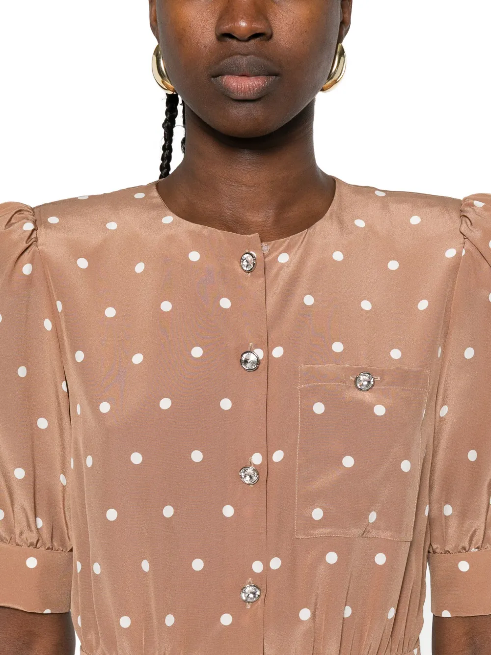 Alessandra Rich Polka-dot Pleated Mini Dress In Brown
