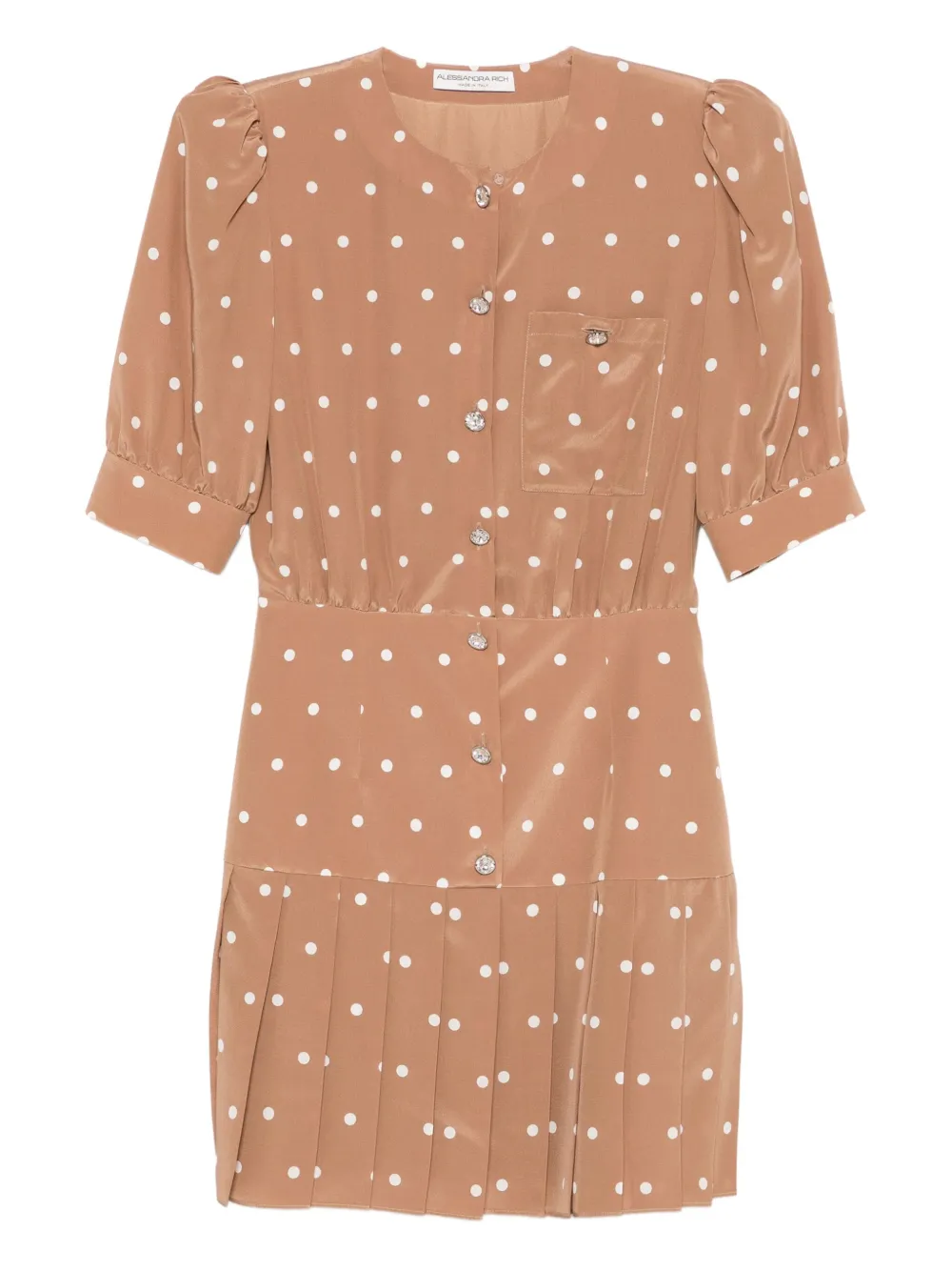 Alessandra Rich Geplooide mini-jurk met stippen Bruin