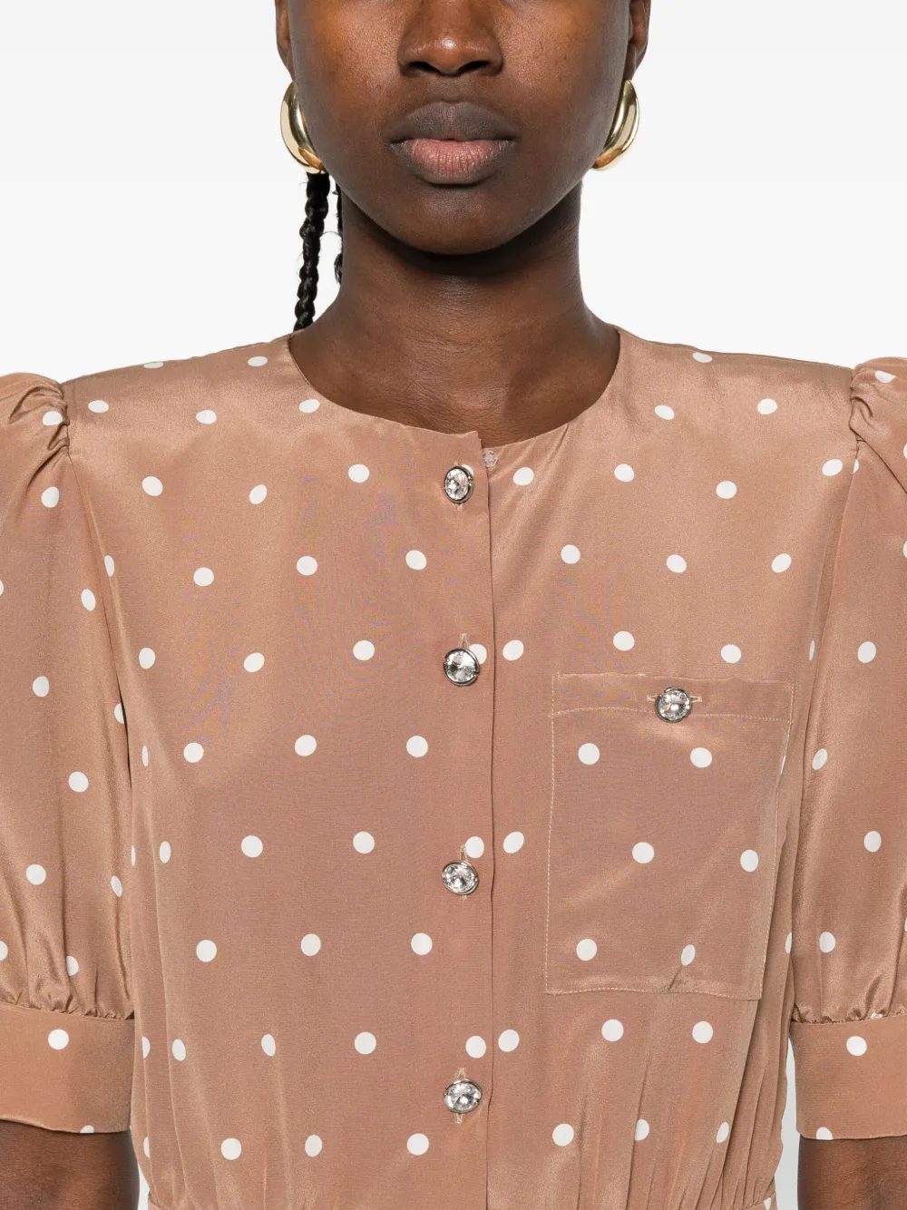 Alessandra Rich Geplooide mini-jurk met stippen Bruin