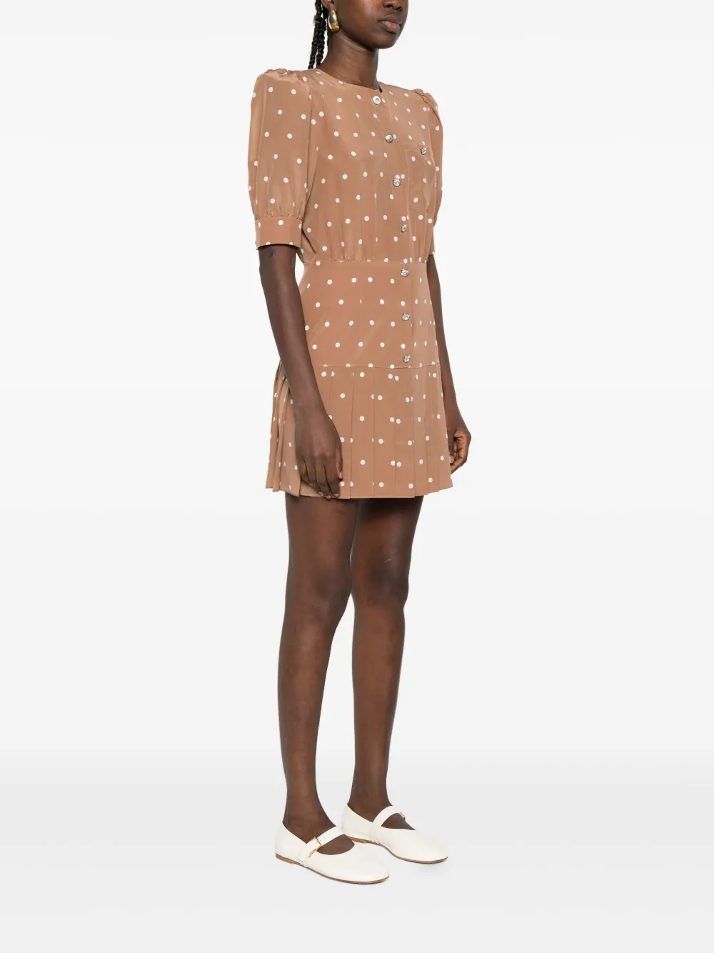 Alessandra Rich Geplooide mini-jurk met stippen Bruin