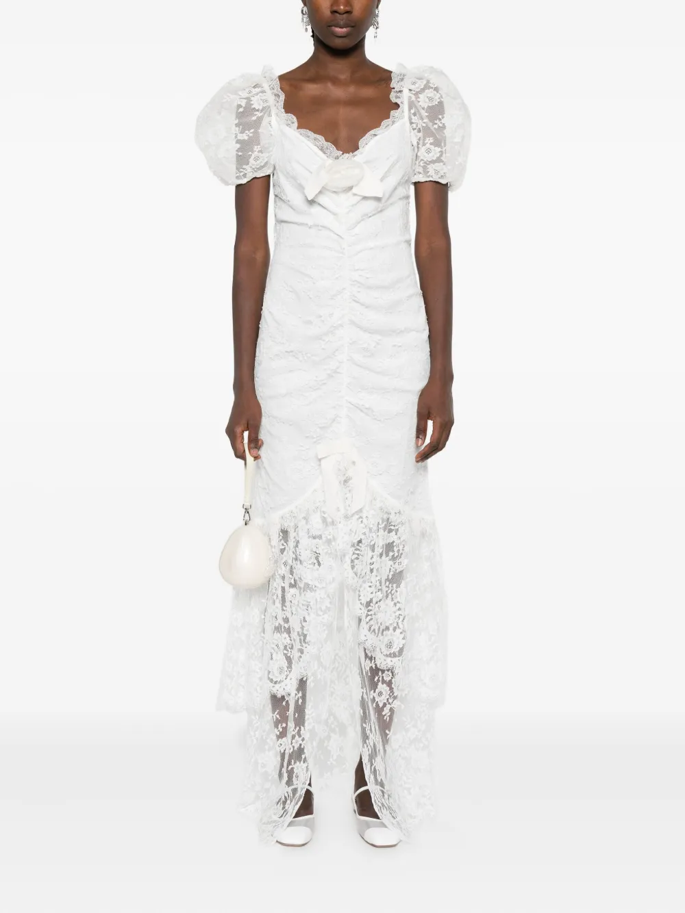 Alessandra Rich puff-sleeve lace maxi dress - Wit