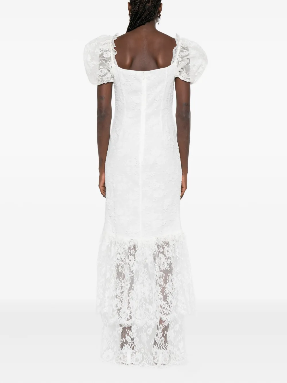 Alessandra Rich Maxi-jurk met pofmouwen en kant Wit