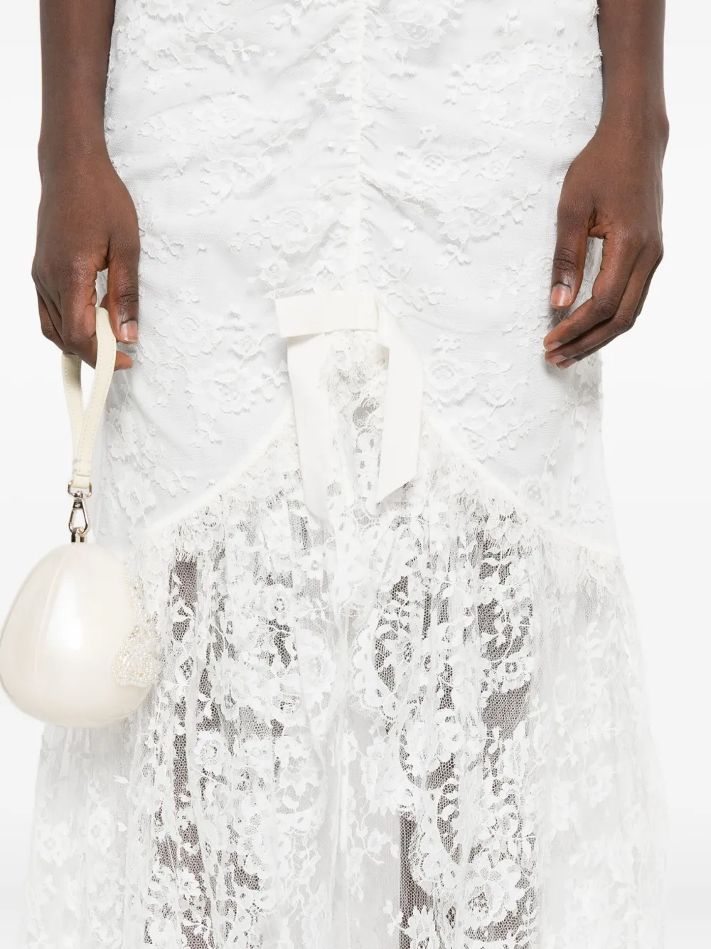 Alessandra Rich Maxi-jurk met pofmouwen en kant Wit