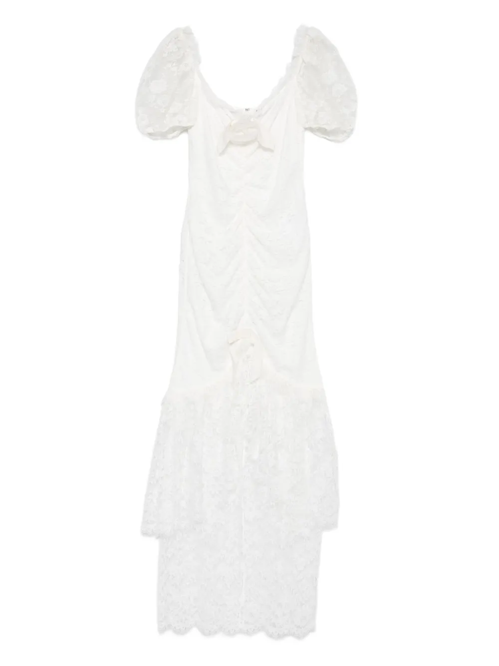 Alessandra Rich Maxi-jurk met pofmouwen en kant Wit