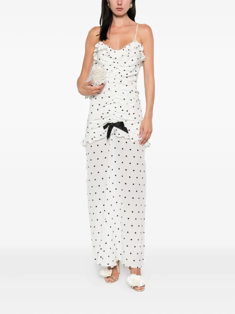 Alessandra Rich polka dot-print ruched dress Wit