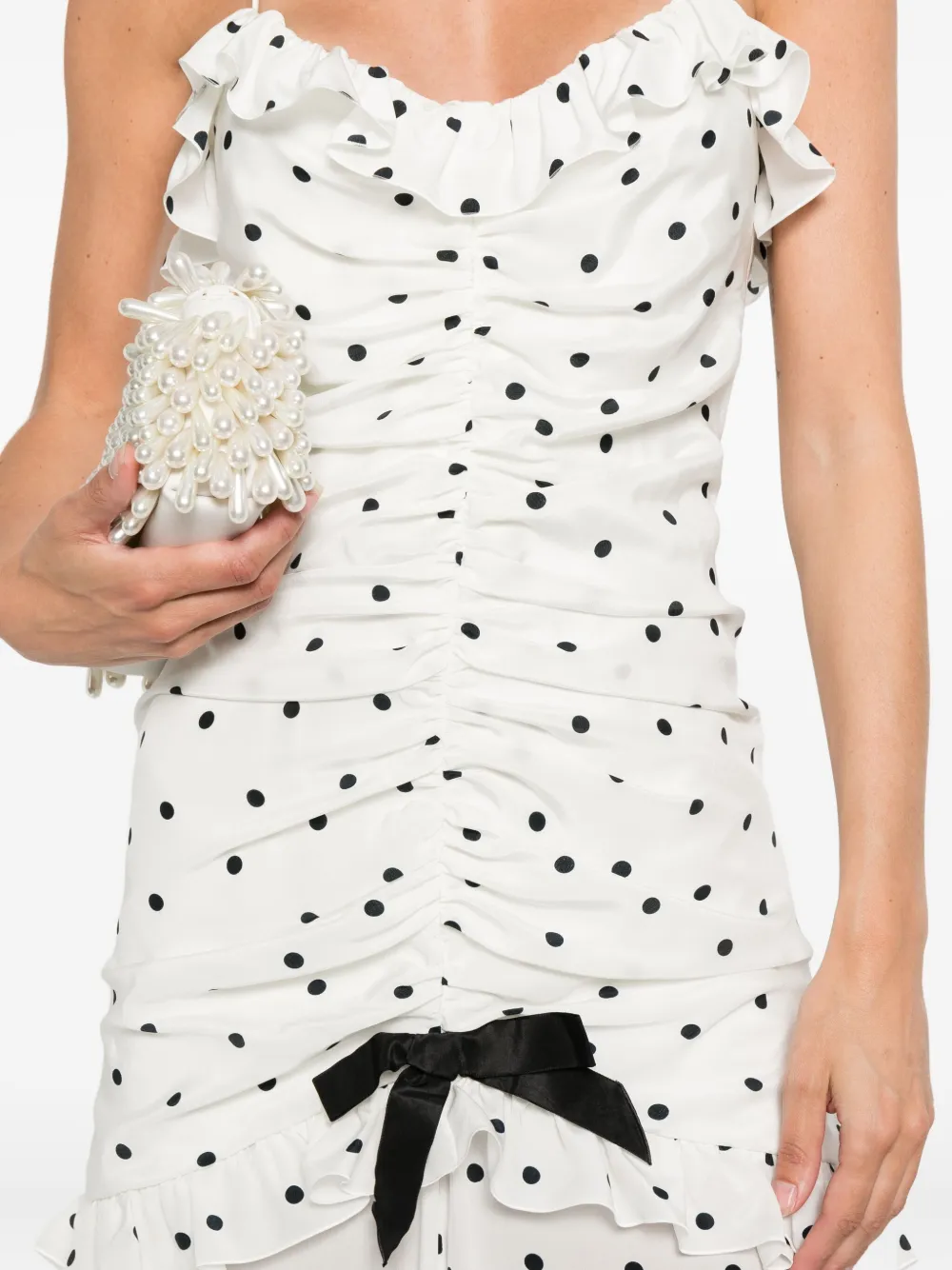 Alessandra Rich polka dot-print ruched dress Wit
