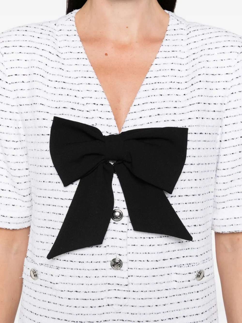 Alessandra Rich bow-detail tweed dress Wit