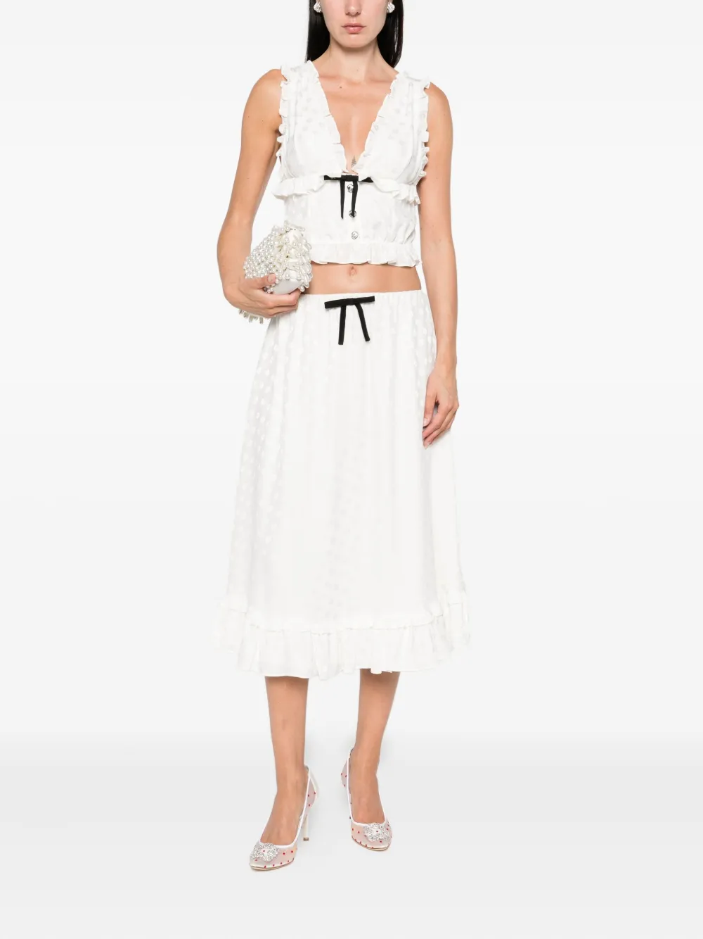 Alessandra Rich floral-jacquard midi skirt Wit