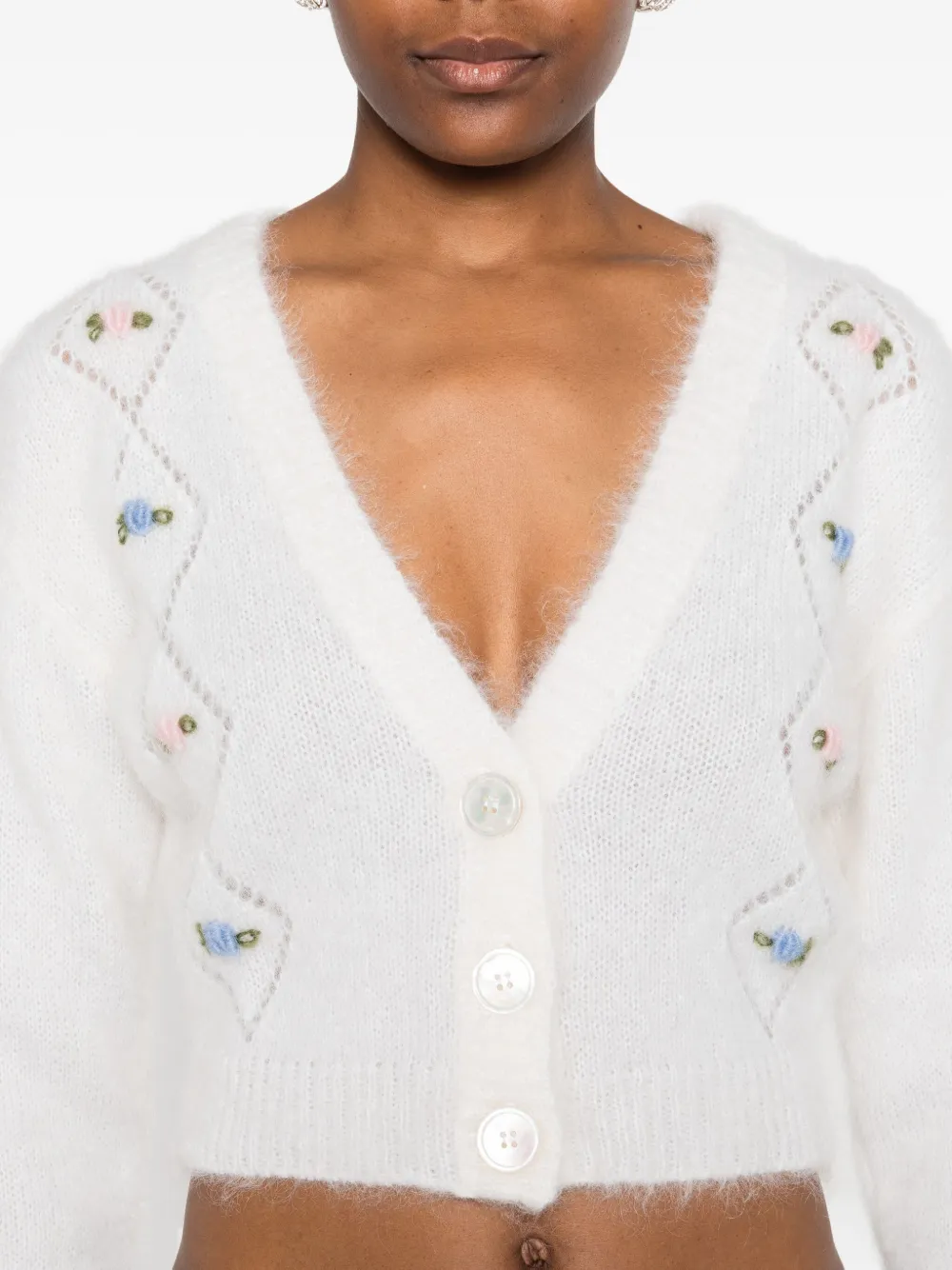 Alessandra Rich Vest met geborduurde bloemen Beige