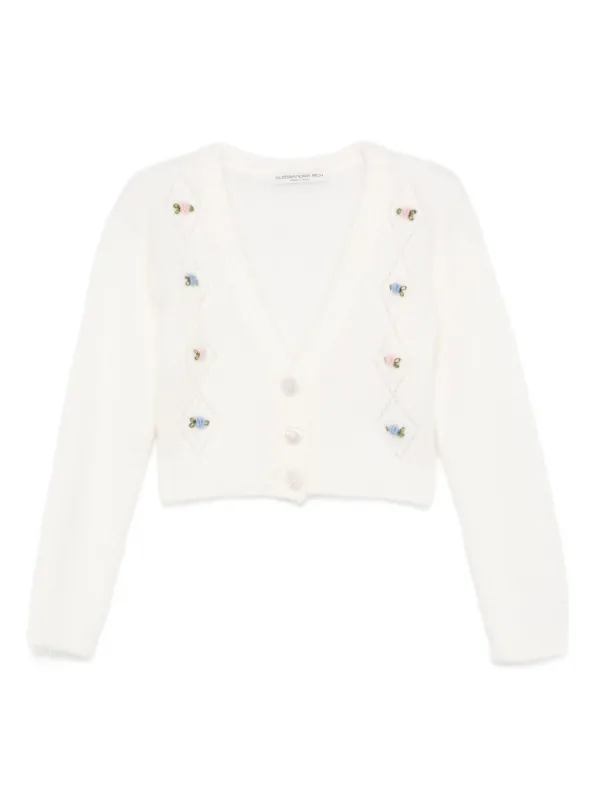 Alessandra Rich Floral-embroidered Cardigan in Neutrals