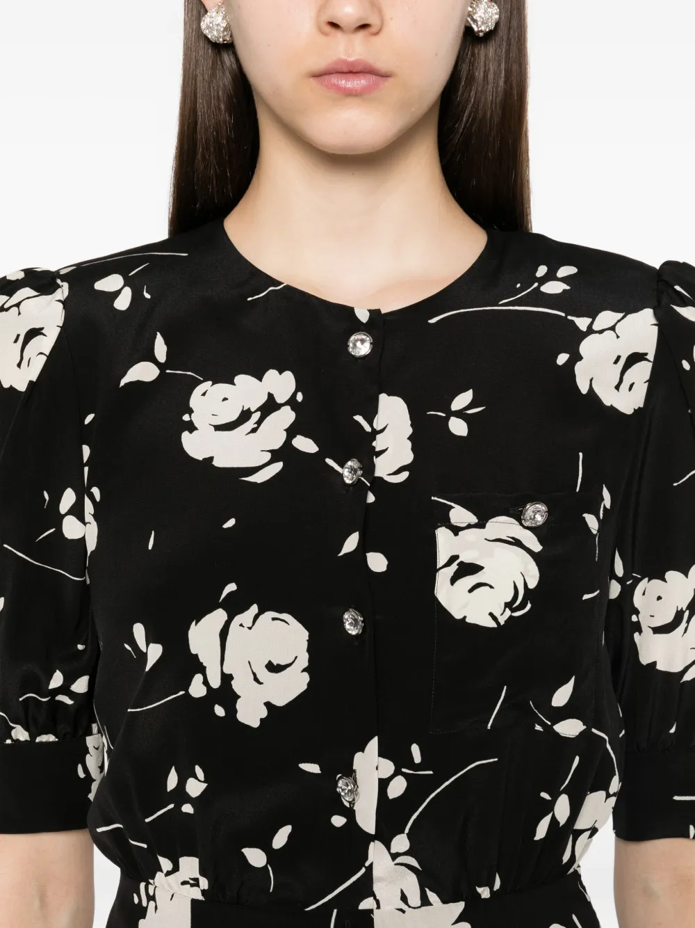Alessandra Rich Jurk met rozenprint Zwart