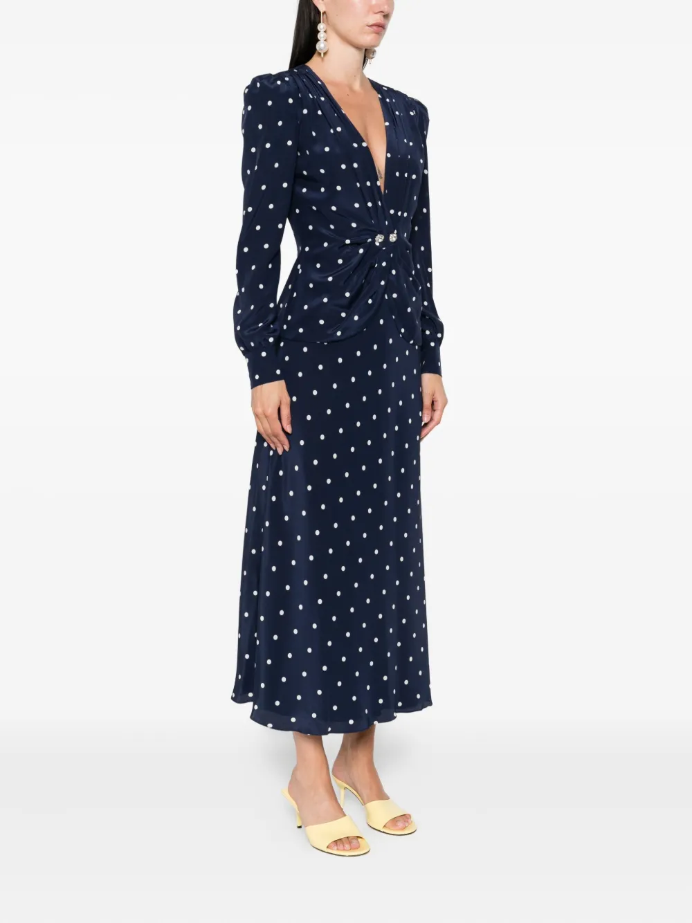 Alessandra Rich polka dot-print midi dress Blauw