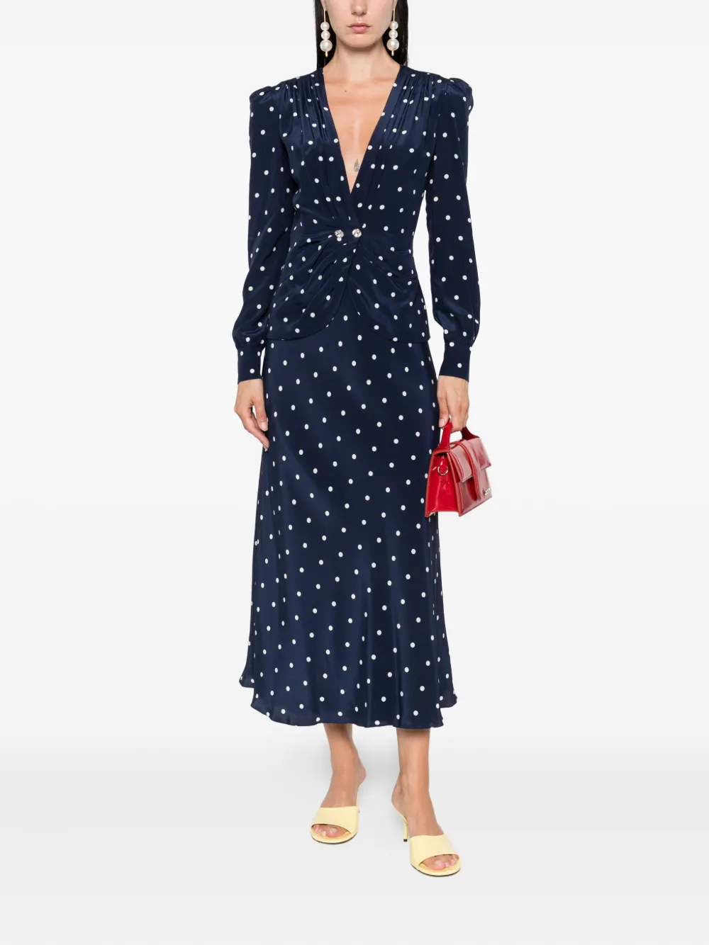 Alessandra Rich polka dot-print midi dress Blauw