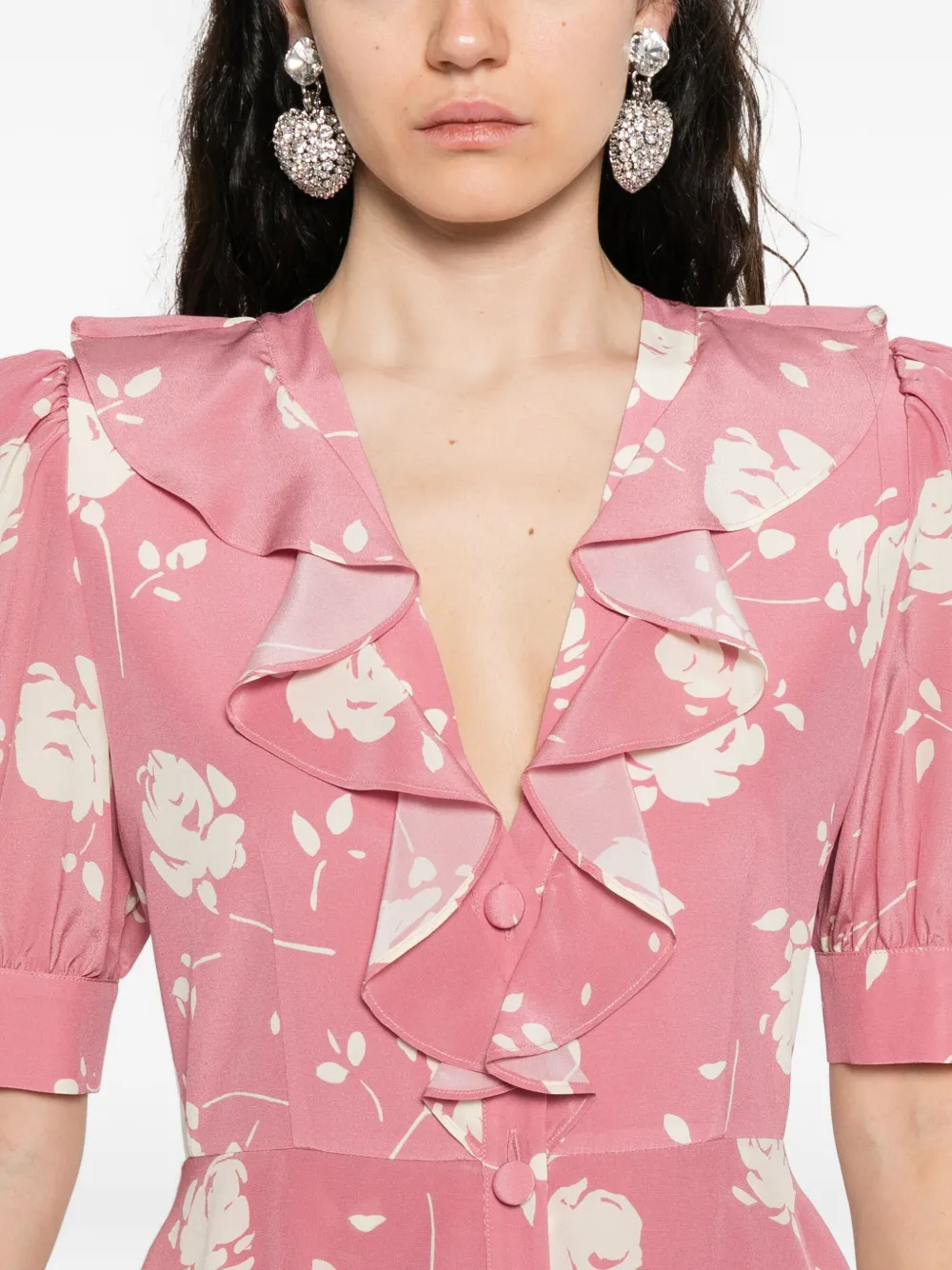 Alessandra Rich floral-print midi dress Roze