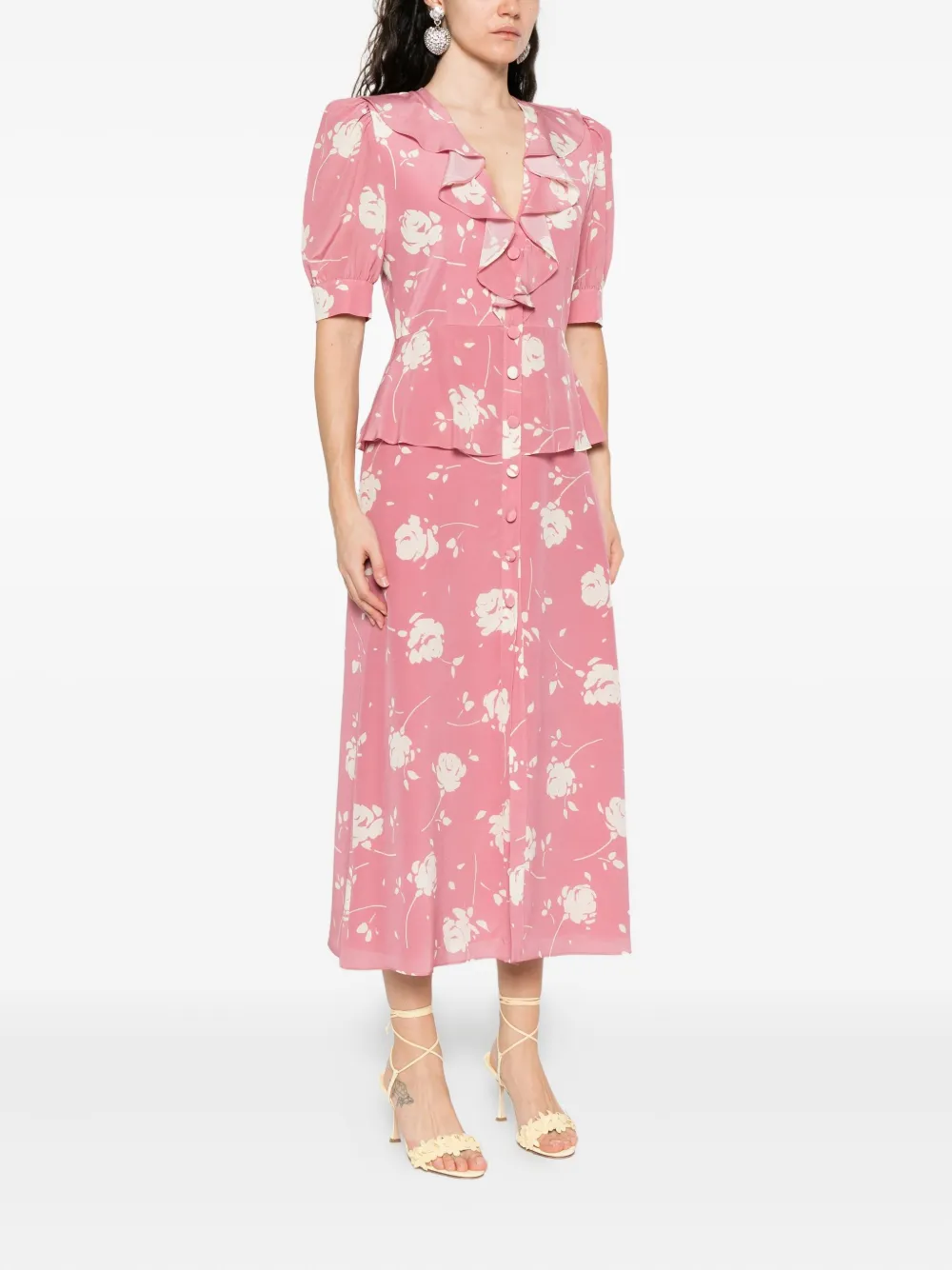 Alessandra Rich floral-print midi dress Roze