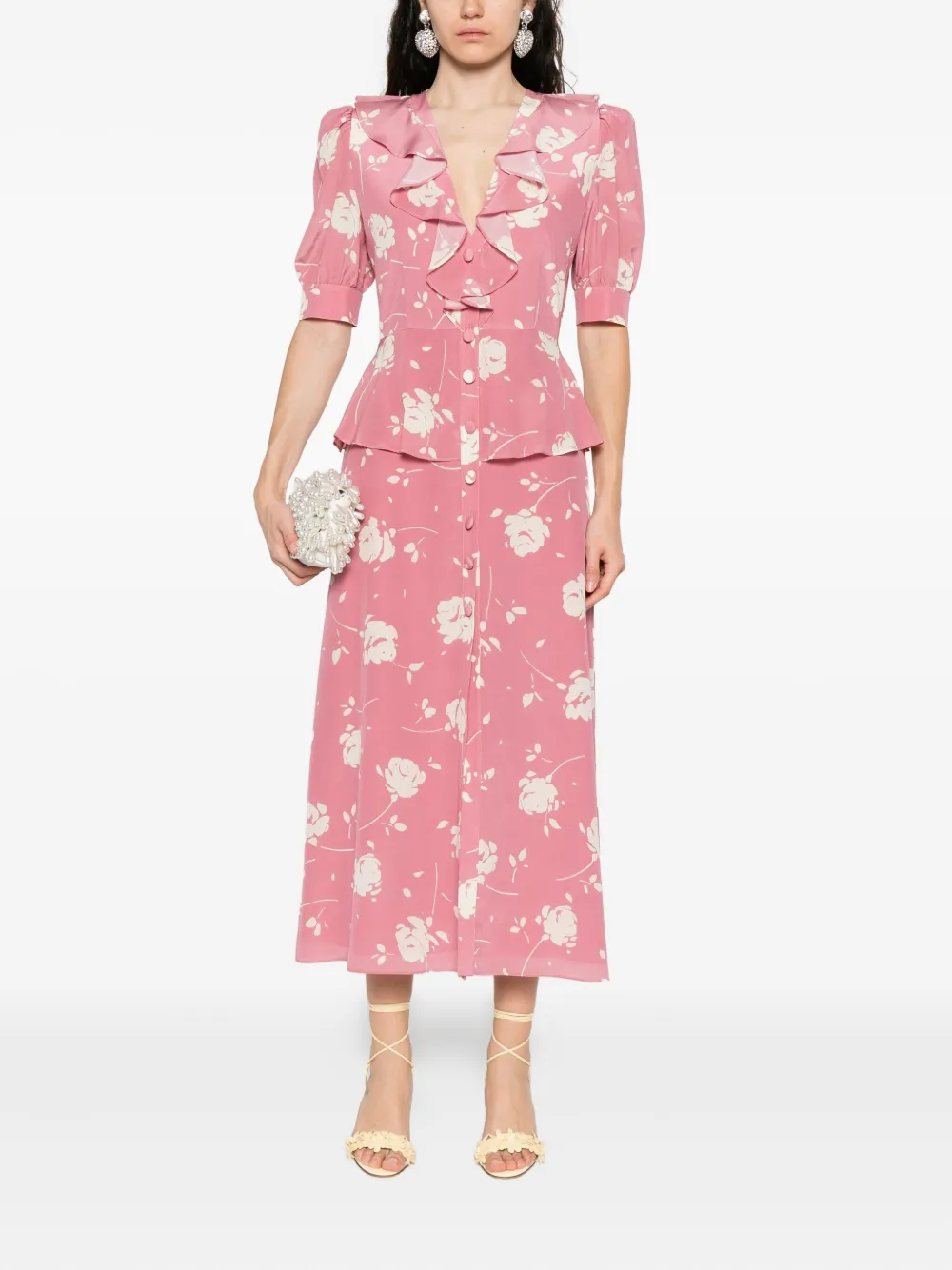 Alessandra Rich floral-print midi dress Roze