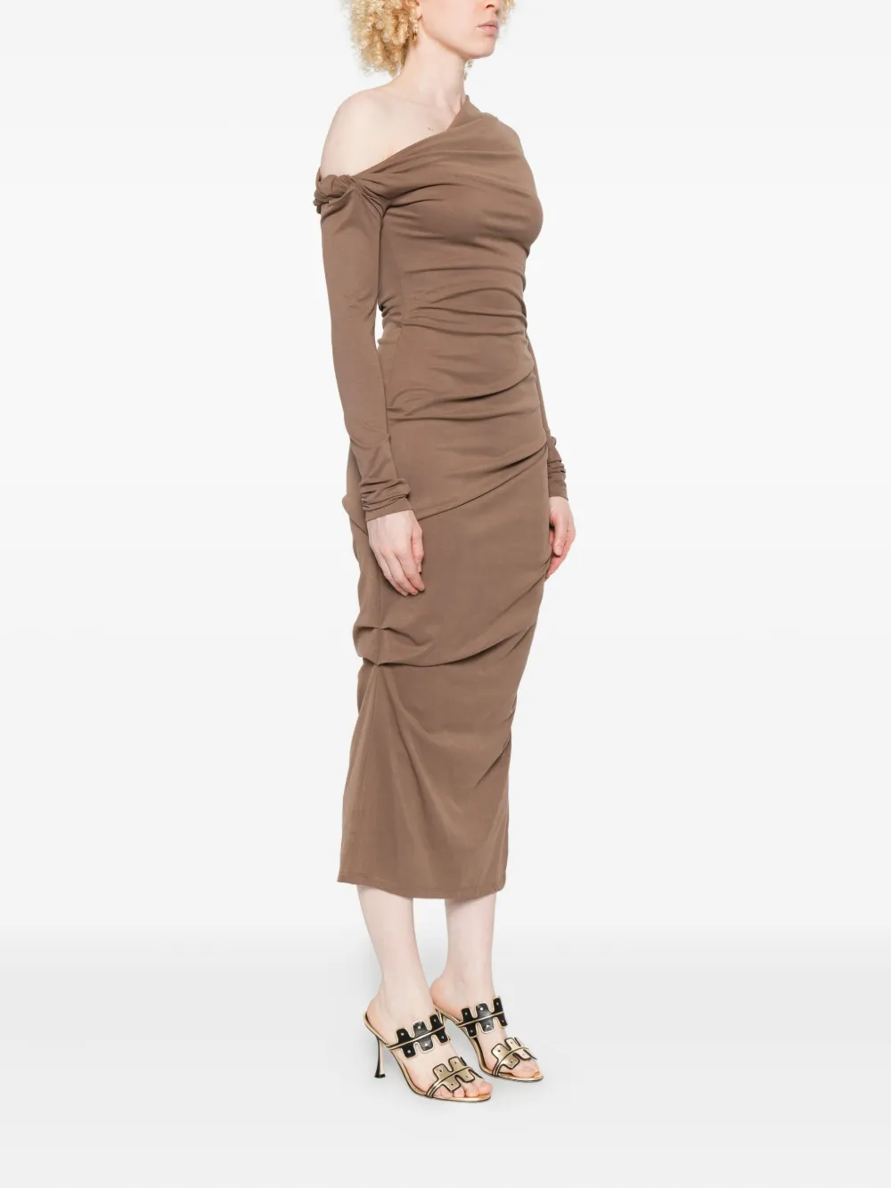 Paris Georgia Manahou One-shoulder Draped Dress In Neutral