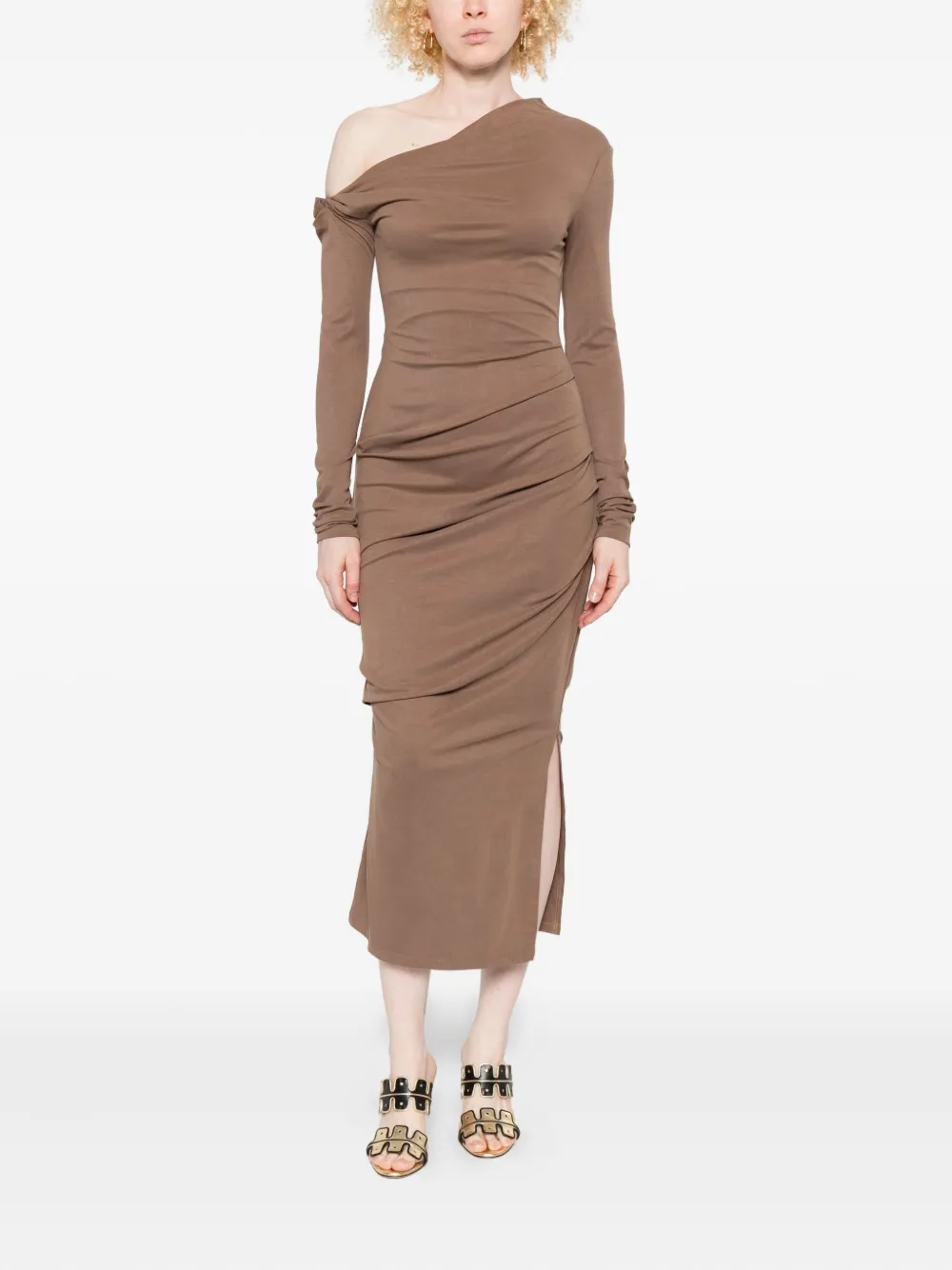 Paris Georgia Manahou One-shoulder Draped Dress In Neutral