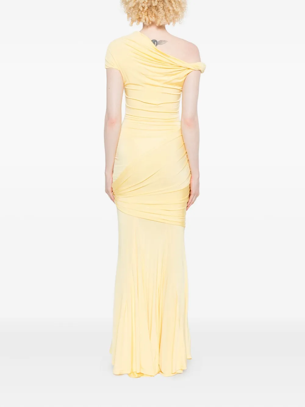 Paris Georgia Pascal Asymmetrical Draped Dress In Yellow
