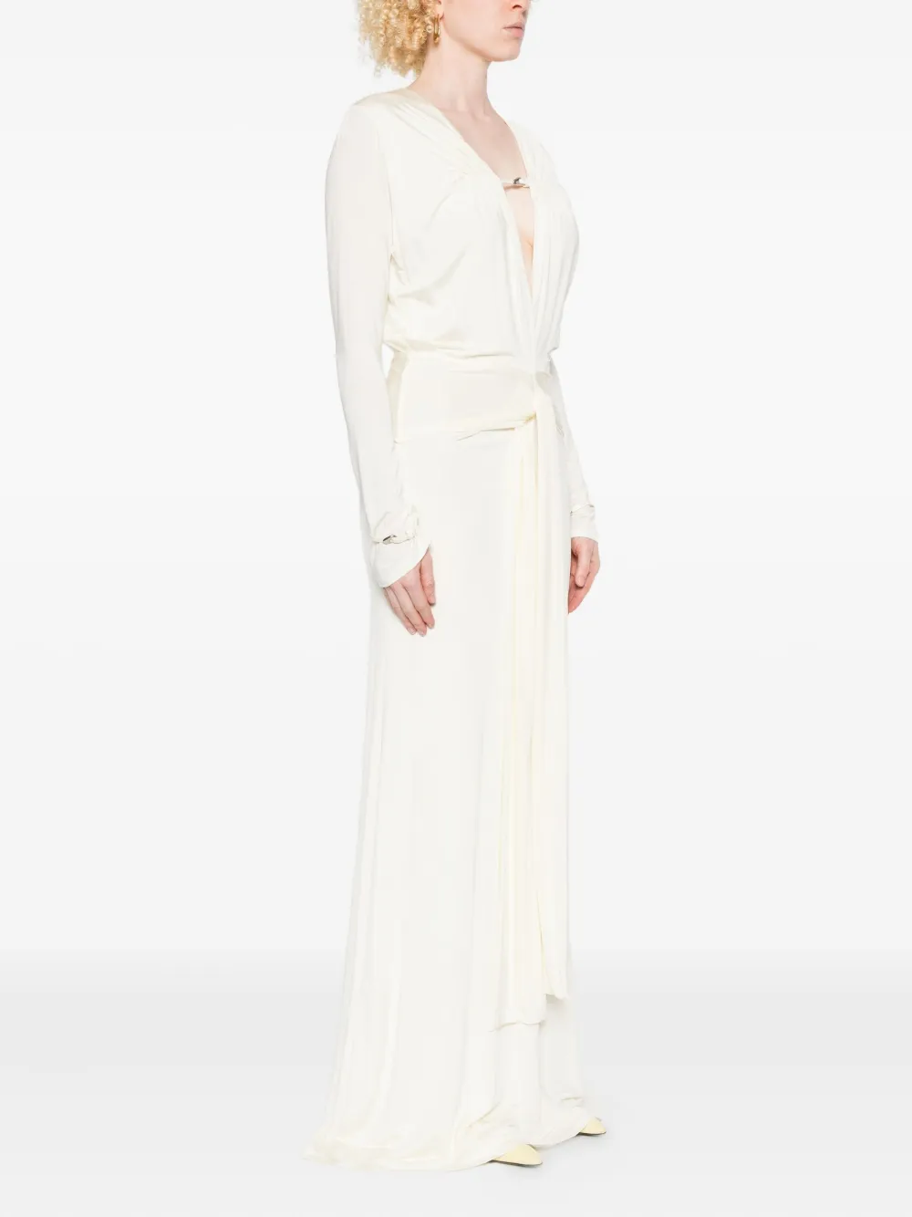 Paris Georgia Filomena Long-sleeve Wrap Dress In Neutral