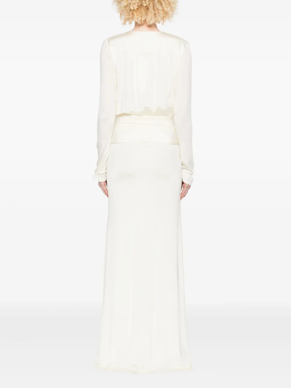 Paris Georgia Filomena Long-sleeve Wrap Dress In Neutral