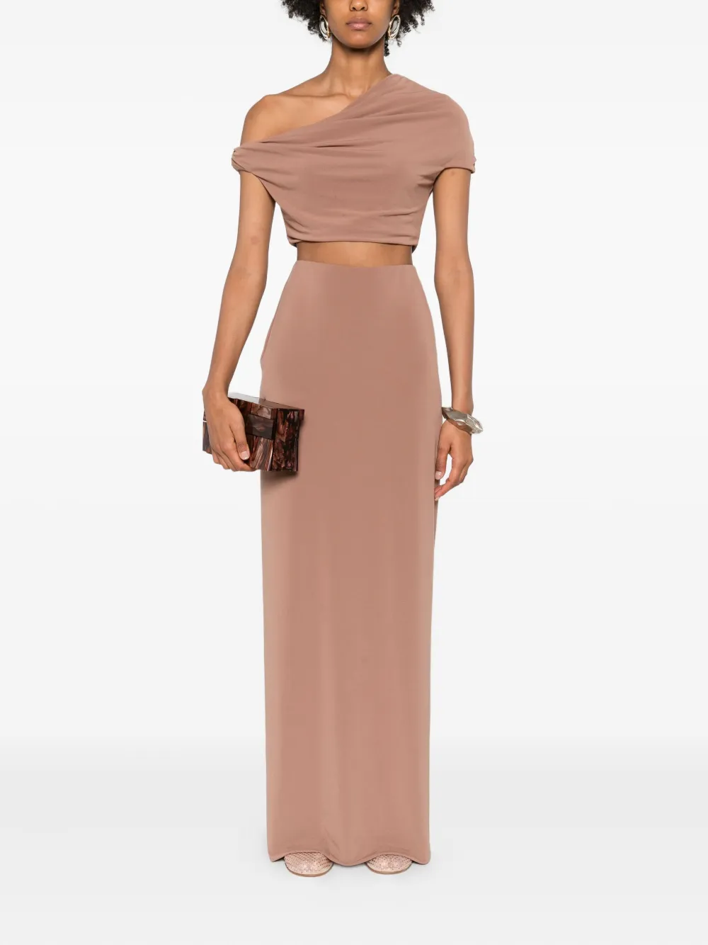 Paris Georgia Ida gedrapeerde top met korte mouwen - Beige